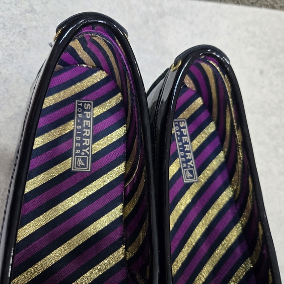 🐢 Sperry Patent Leather Black boat shoes Size 9 super shiny! - Picture 12 of 13